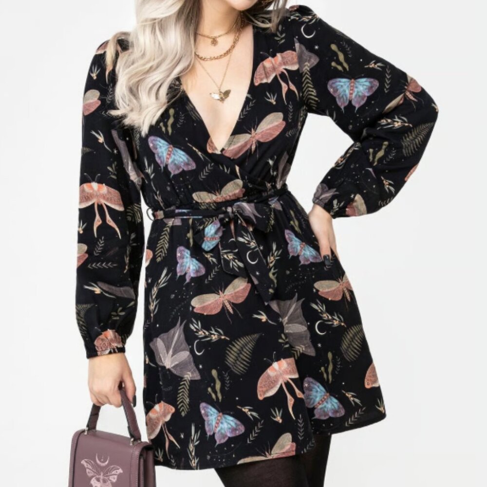 NWOT Disturbia Nightmoth Mini Wrap Dress - Black - Sz 6/Small